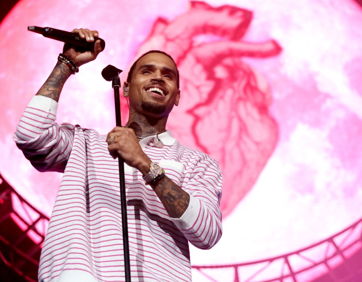 Chris Brown performs at the 2018 BET Experience on Friday night.