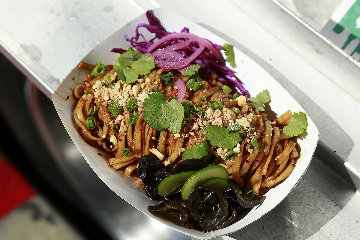 The Chinese Laundry food truck serves rice bowls and noodles, as well as Asian tacos. Here are Sichuan spicy cold noodles.
