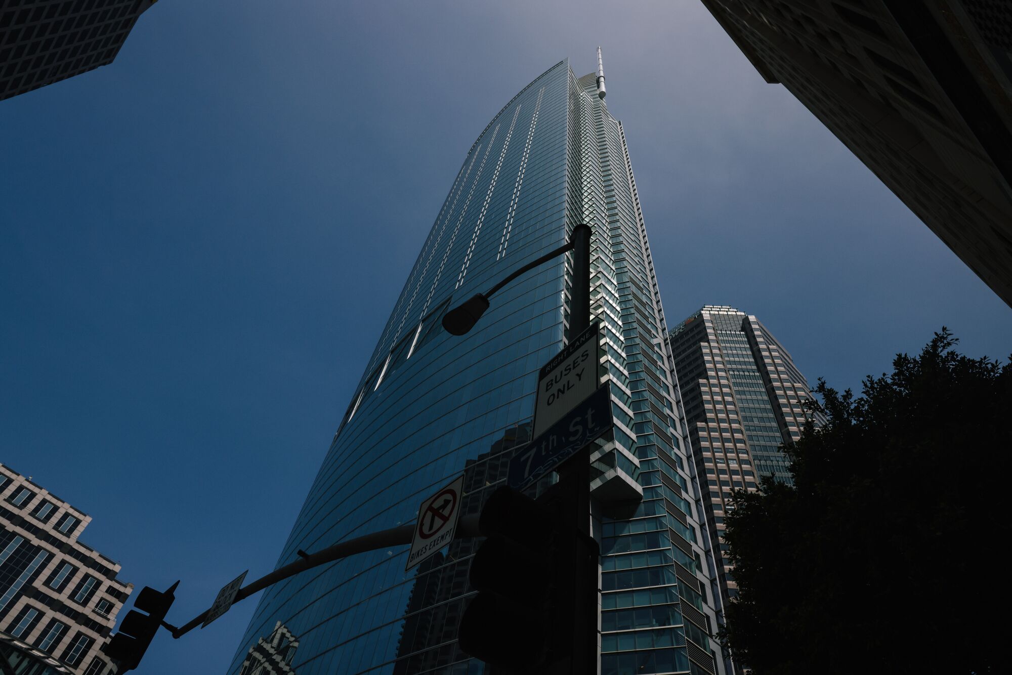 Wilshire Grand Center, a hotel and office skyscraper in L.A.'s financial district.