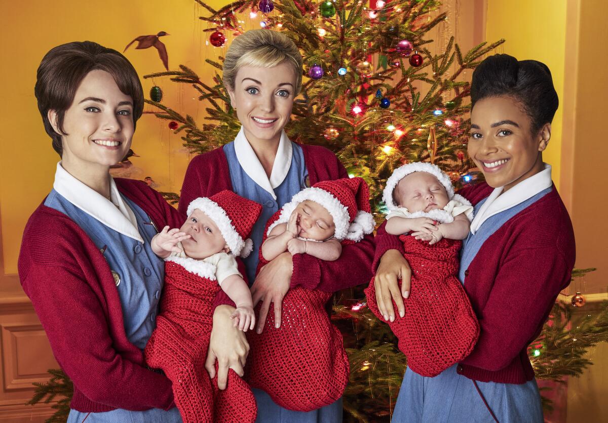 Jennifer Kirby, Helen George and Leonie Elliott in "Call the Midwife."