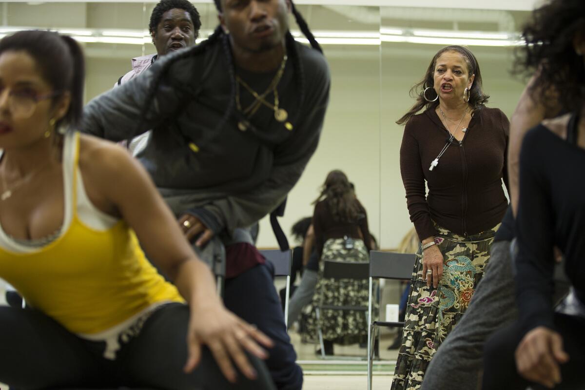 Choreographer Debbie Allen, right, rehearses with her dancers in "Freeze Frame" at Debbie Allen Dance Academy on Jan. 26, 2016.