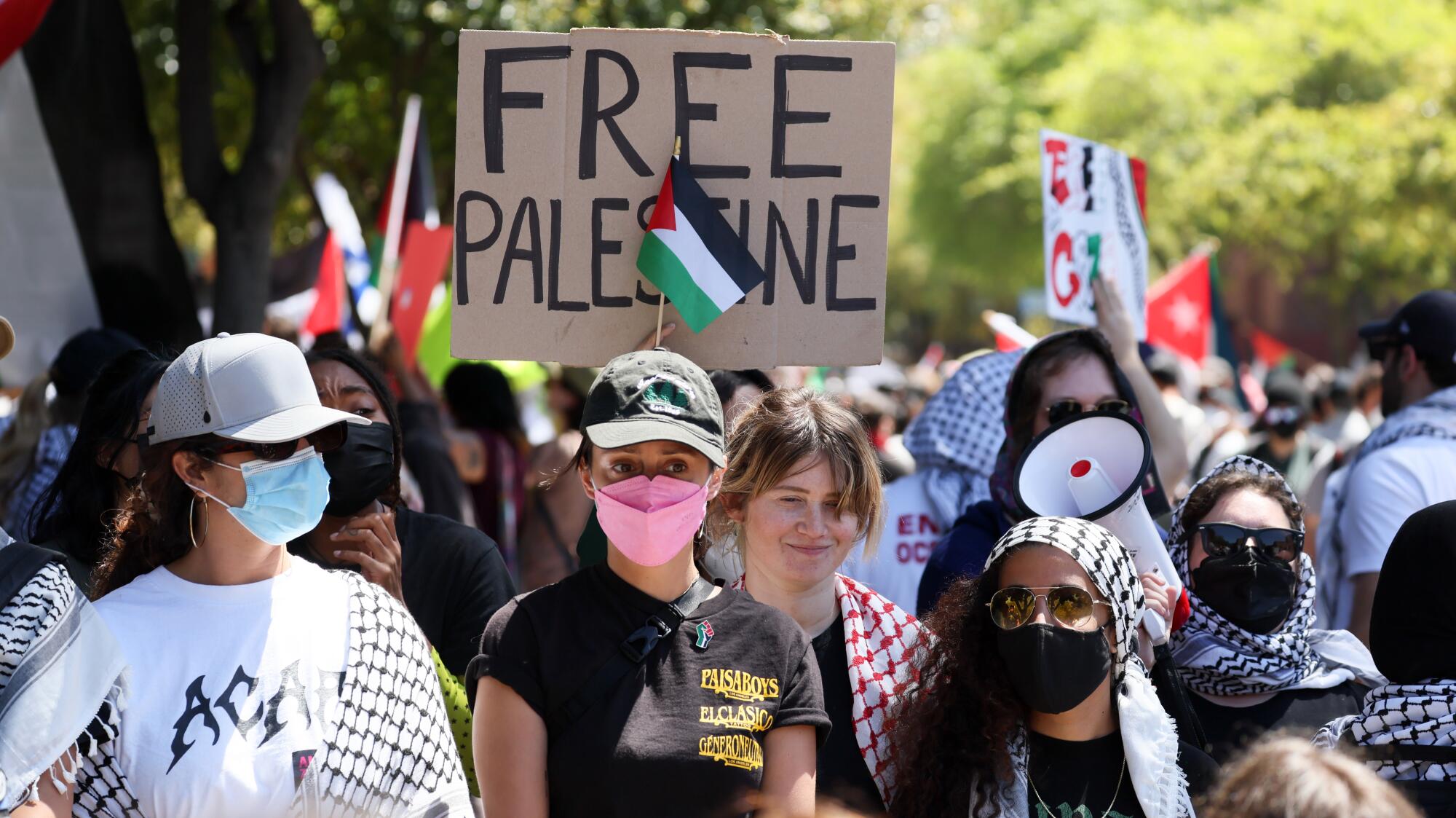 Pro-Palestinian protesters marching at UCLA