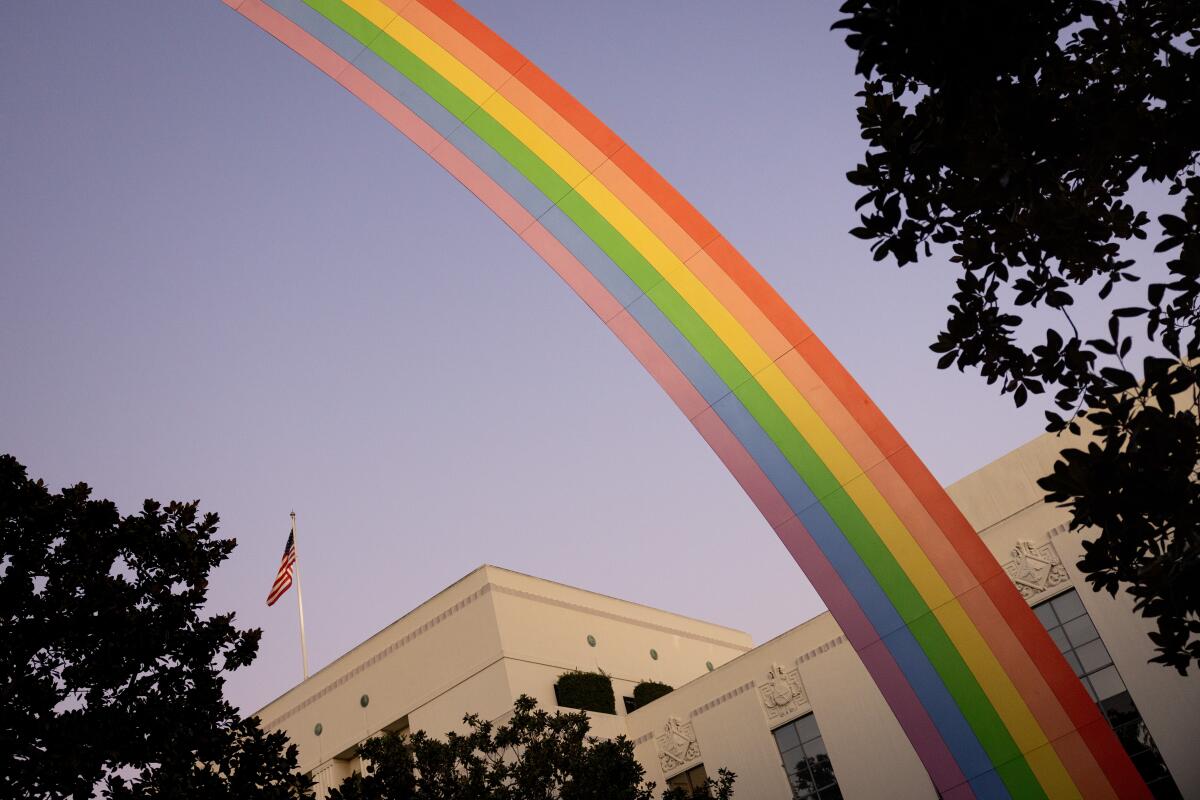 A giant rainbow anchors Sony Pictures Entertainment's studio lot in Culver City.