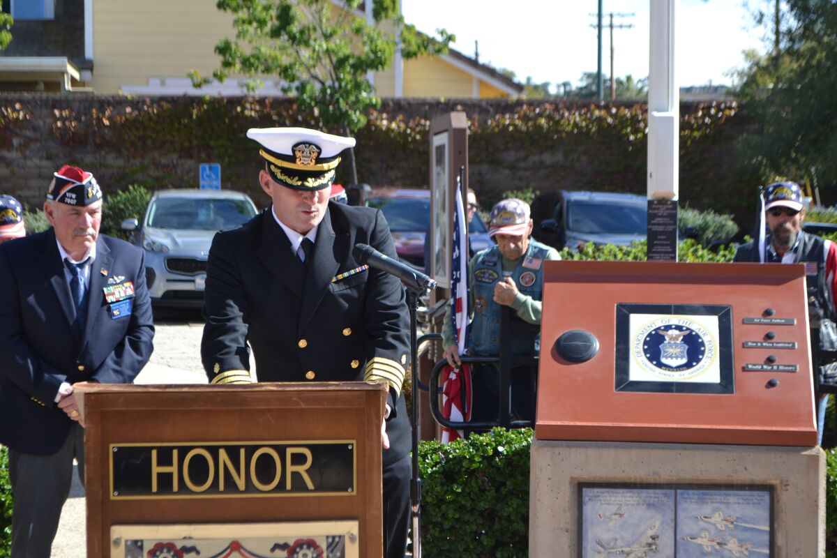 Capt. Arthur A. Blain served as the guest speaker at a Veterans Day ceremony in Poway.