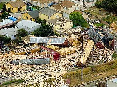 Aerial view of Friday's derailment in Commerce.