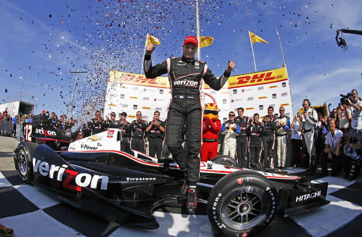 Will Power celebrates in the victory lane after winning the ABC Supply Wisconsin 250 on Aug. 17.