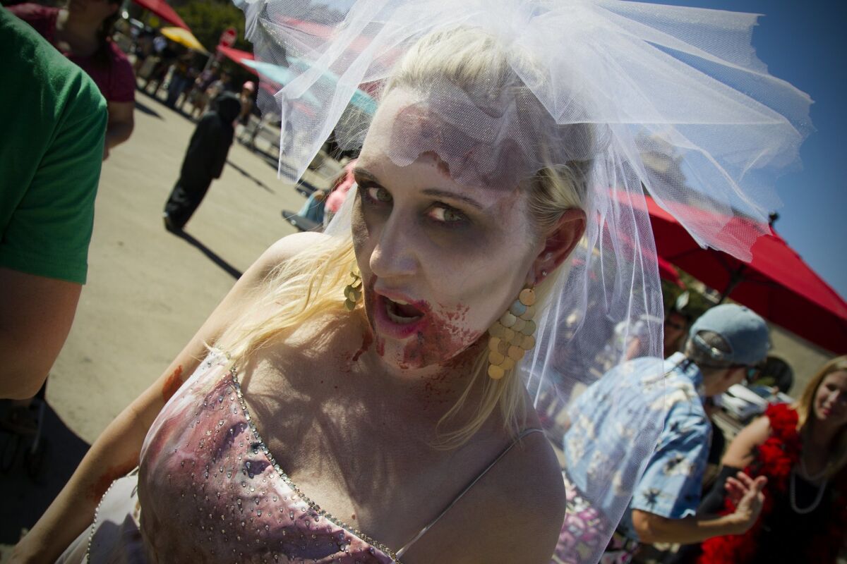 Shauna Costello as a Walking Dead Zombie at Balboa Park during Halloween Family Day.