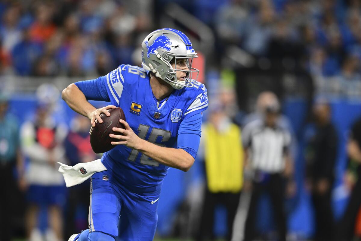 Lions quarterback Jared Goff looks to pass during a game against the Broncos on Dec. 16.