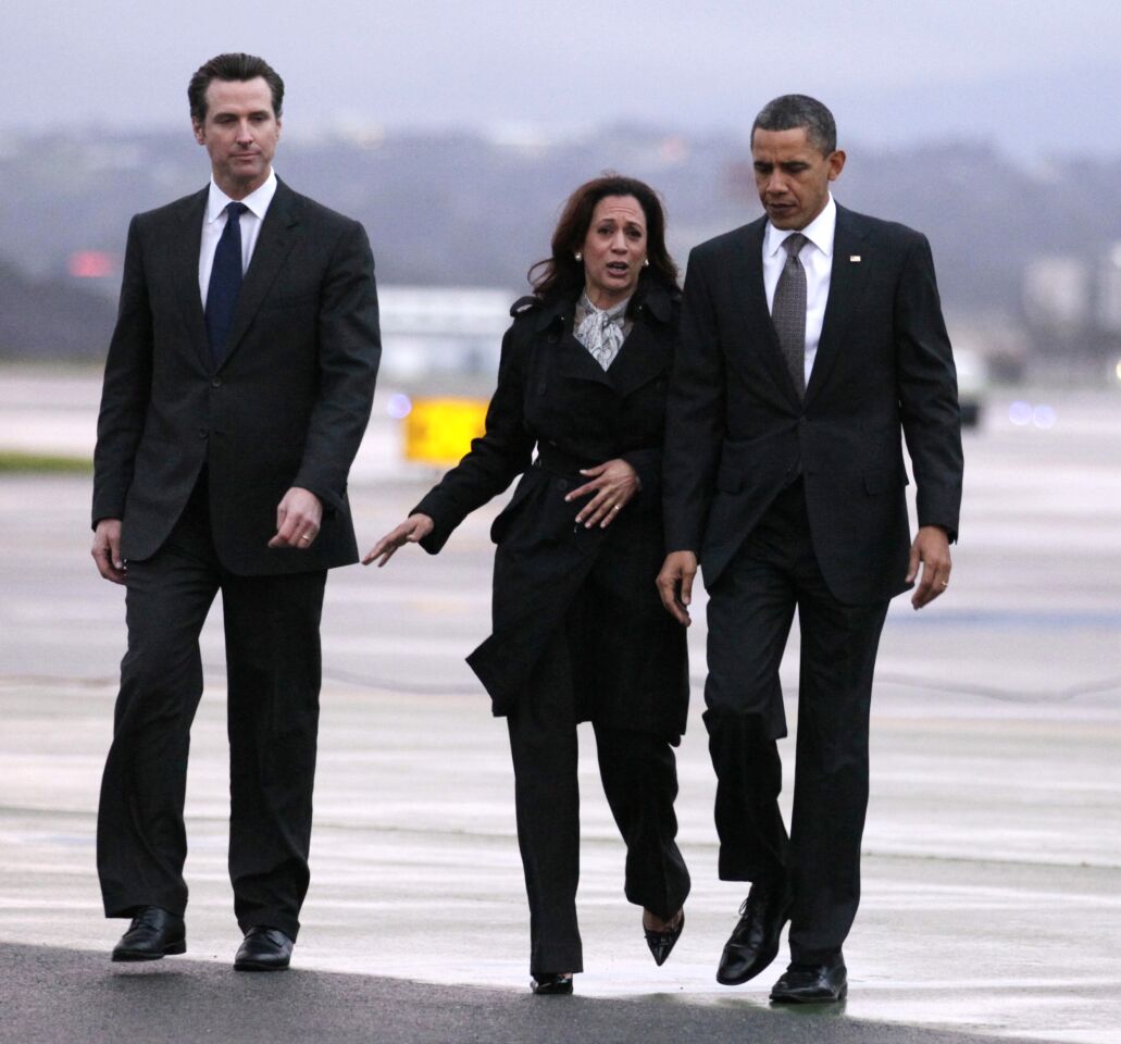 Feb. 17, 2011: President Obama walks with California Atty. Gen. Kamala Harris and Lt. Gov. Gavin Newsom.