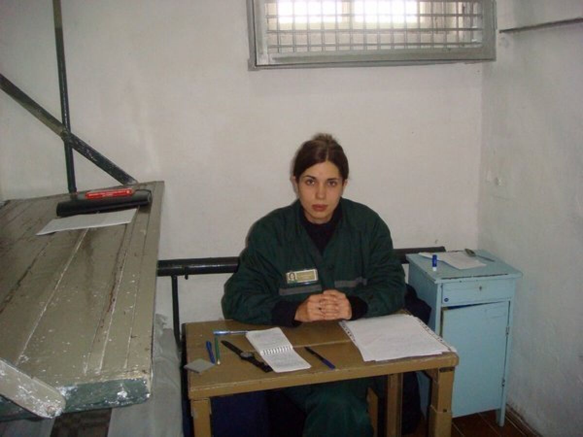 Pussy Riot punk band member Nadezhda Tolokonnikova in a single confinement cell last month at the penal colony in the village of Partza, Russia.