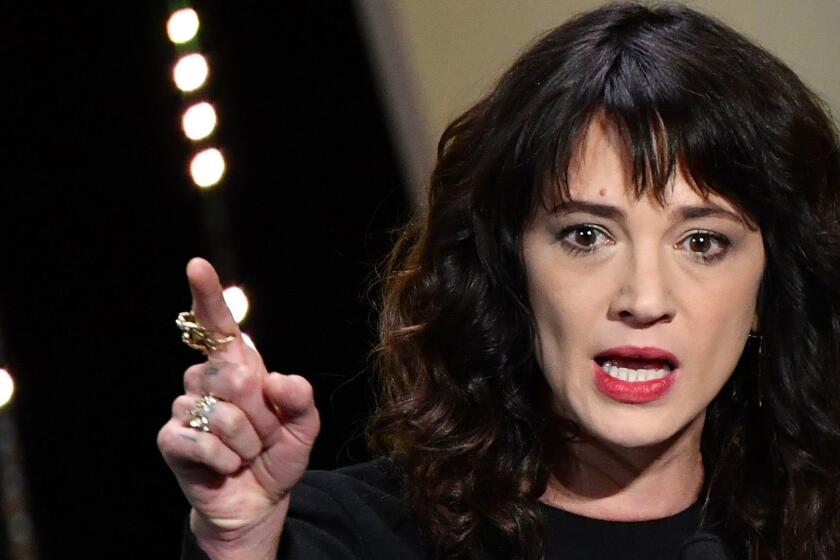 Italian actress Asia Argento speaks on stage on May 19, 2018 during the closing ceremony of the 71st edition of the Cannes Film Festival in Cannes, southern France. - Italian actress and sexual abuse campaigner Asia Argento denied on August 21, 2018 having had a sexual relationship five years ago with an underage teen. The New York Times reported on August 19, 2018 that Argento, a Harvey Weinstein accuser and leading figure in the #MeToo movement, had paid Jimmy Bennett $380,000 over the 2013 incident at a Los Angeles hotel. (Photo by Alberto PIZZOLI / AFP)ALBERTO PIZZOLI/AFP/Getty Images ** OUTS - ELSENT, FPG, CM - OUTS * NM, PH, VA if sourced by CT, LA or MoD **