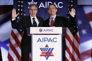 WASHINGTON, DC - JUNE 05: U.S. Secretary of State Antony Blinken (L) is welcomed to the stage by American Israel Public Affairs Committee (AIPAC) President Michael Tuchin during the committee's annual policy summit Grand Hyatt on June 05, 2023 in Washington, DC. This was Blinken's first time addressing the pro-Israel lobbying organization since becoming President Joe Biden's secretary of state. (Photo by Chip Somodevilla/Getty Images)