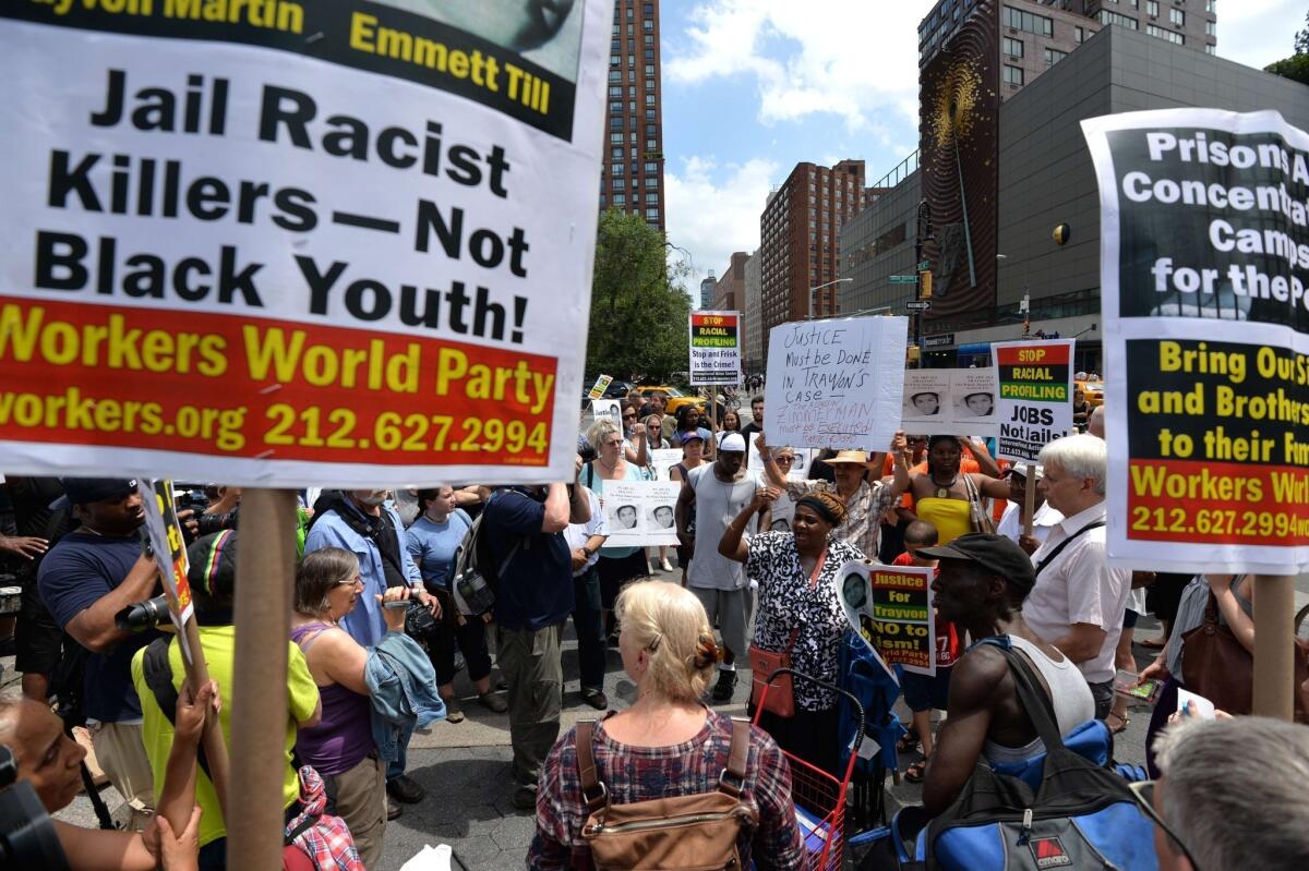 Protesters in New York City decry the acquittal of George Zimmerman in the 2012 shooting of Trayvon Martin.