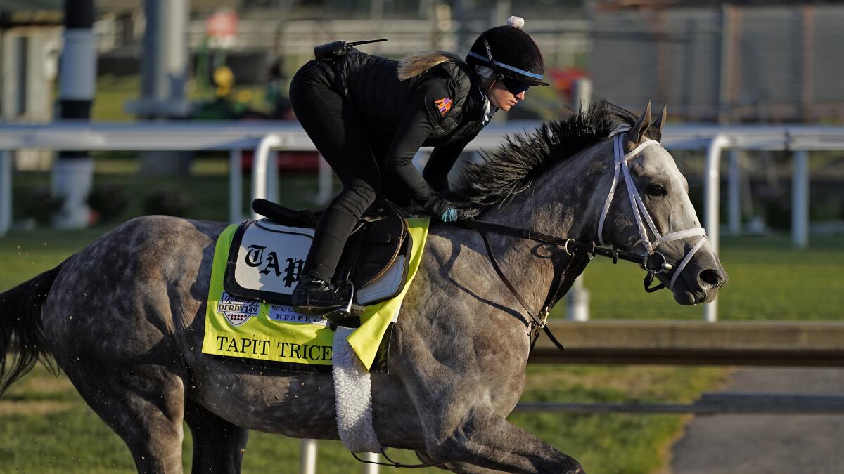 Kentucky Derby entrant Tapit Trice works out at Churchill Downs on Tuesday.