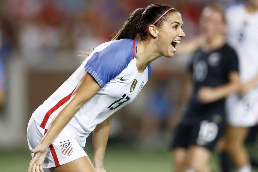 CINCINNATI, OH - SEPTEMBER 19: Alex Morgan #13 of the USA celebrates after scoring a goal in the second half of the match against New Zealand at Nippert Stadium on September 19, 2017 in Cincinnati, Ohio. The USA won 5-0 in the international friendly match. (Photo by Andy Lyons/Getty Images) *** BESTPIX *** ** OUTS - ELSENT, FPG, CM - OUTS * NM, PH, VA if sourced by CT, LA or MoD **