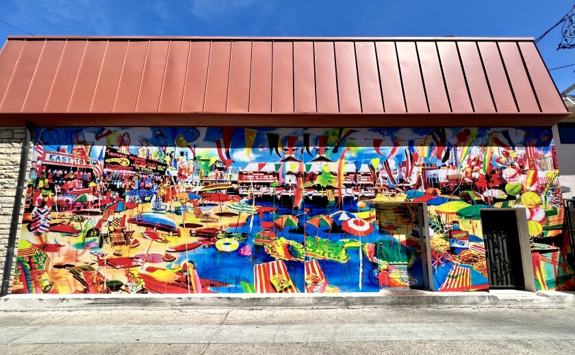 "Ocean Front Property in Arizona" by Rosson Crow is the latest Murals of La Jolla installation. It's at 925 Silverado St.