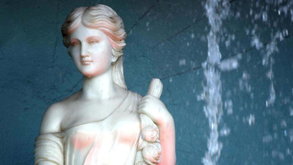 The Athena statue that tops the Heritage Falls fountain in Monterey Park.