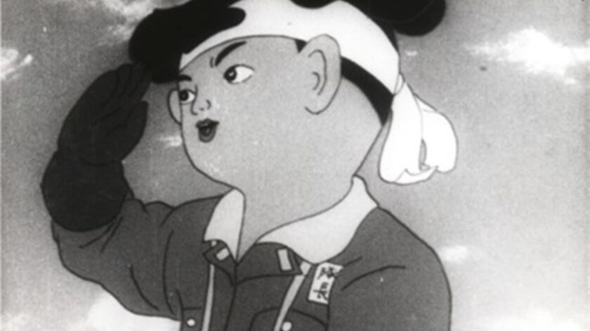 A scene from Japan's first animated film, a WWII propaganda piece, "Momotaro: Sacred Sailors."