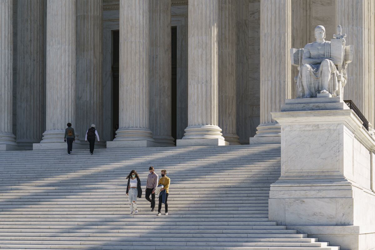 The Supreme Court is seen in Washington, Saturday, Oct. 3, 2020. The high court, which begins its new term in the coming week, is confronting cases related to the election and to religious rights. (AP Photo/J. Scott Applewhite)