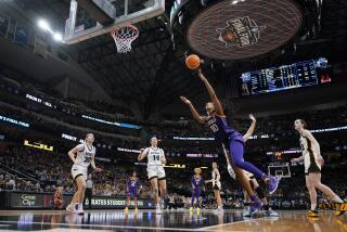LSU's Angel Reese shoots during the second half of the NCAA Women's Final Four championship basketball game against Iowa Sunday, April 2, 2023, in Dallas. (AP Photo/Darron Cummings)