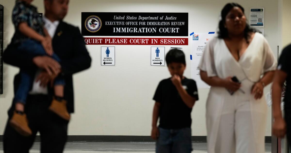 Photo: latimes.com People arrive for immigration court hearings in New York, Monday, July 27, 2026. (AP Photo/Seth Wenig)