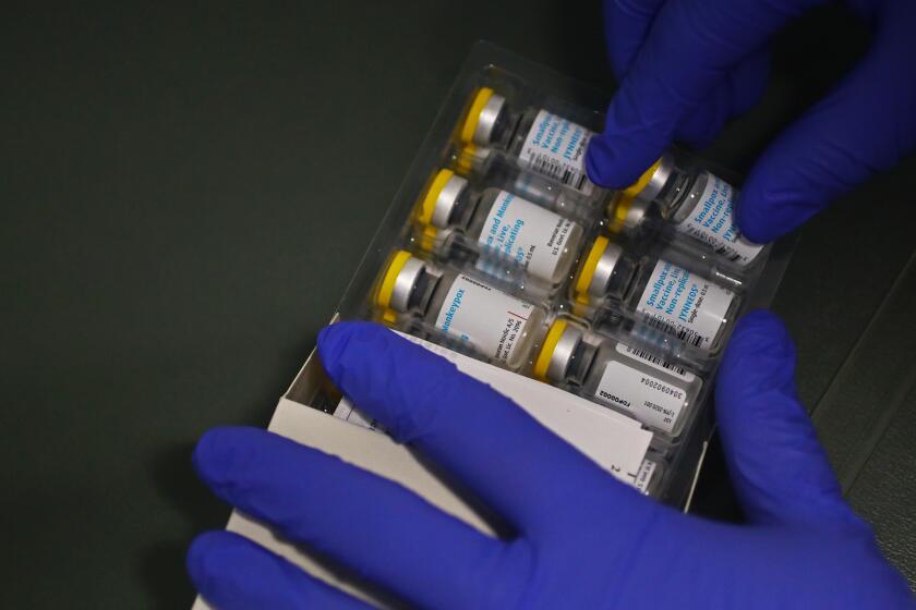 Framingham, MA - July 18: Doses of the Smallpox and Monkeypox Vaccine, by the company Jynneos, being prepped at the JRI Health clinic, in Framingham, MA. (Photo by Pat Greenhouse/The Boston Globe via Getty Images)