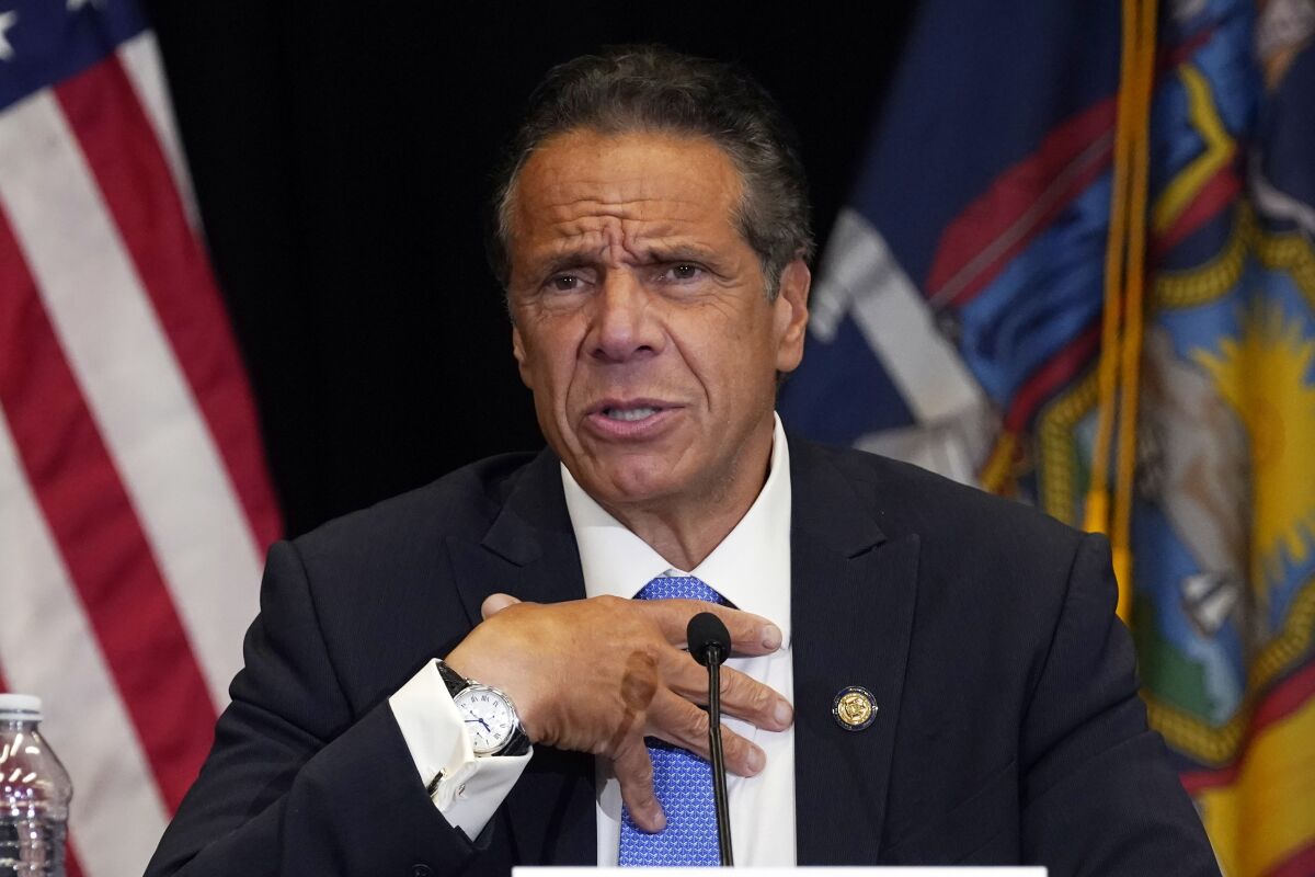New York Gov. Andrew Cuomo speaks during a news conference
