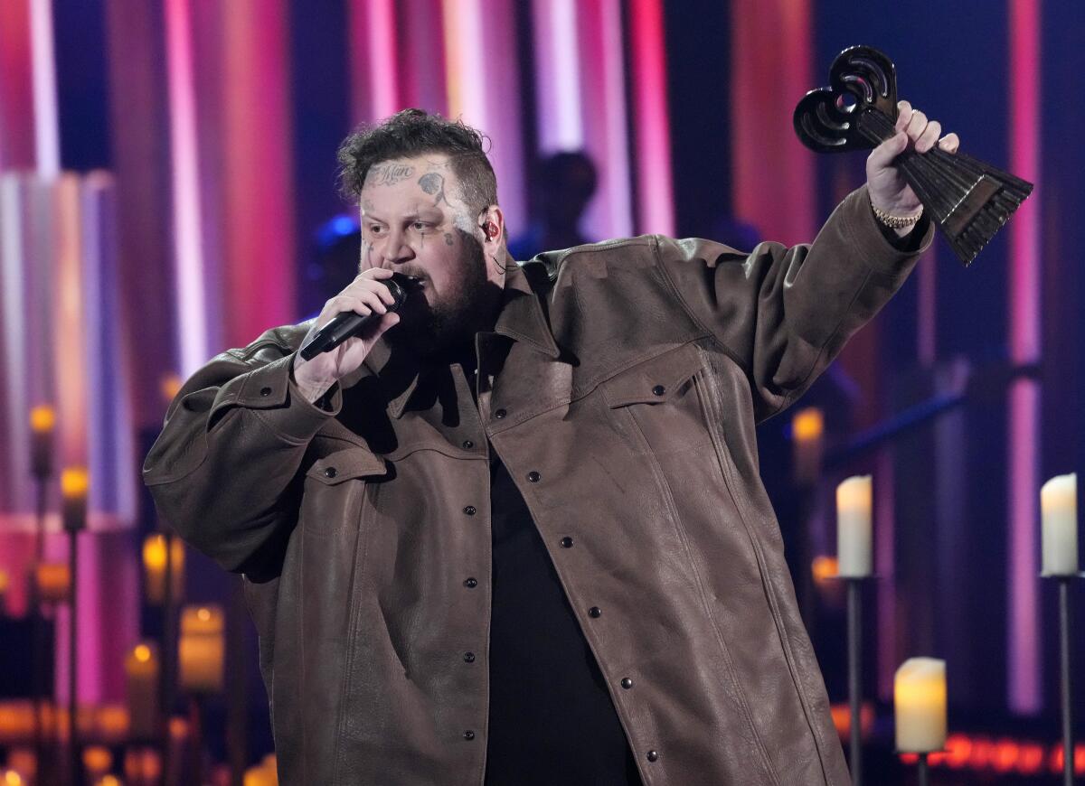 Jelly Roll accepts the Best New Artist Pop & Country Award during the iHeartRadio Music Awards, Monday, April 1, 2024, at the Dolby Theatre in Los Angeles. (AP Photo/Chris Pizzello)