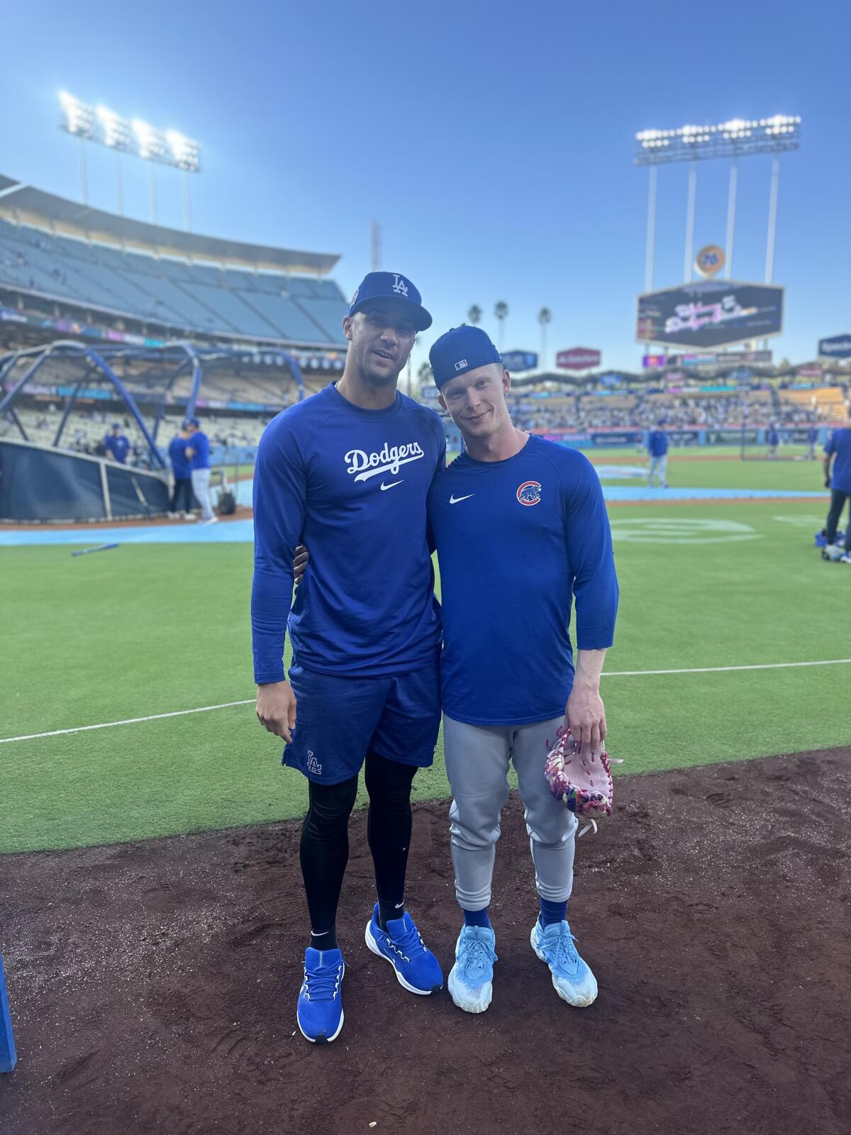 Former Harvard-Westlake standouts Jack Flaherty (left) and Pete Crow-Armstrong re-unite at Dodger Stadium.