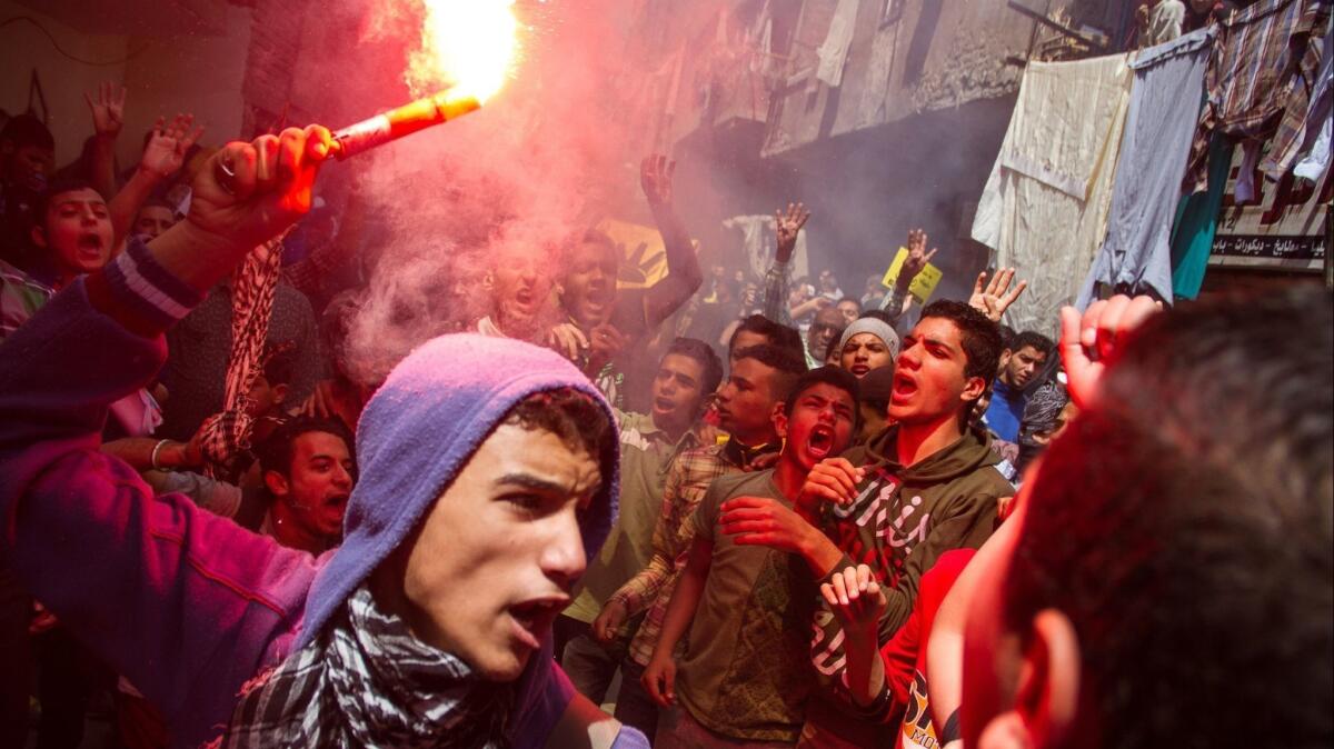 Supporters of the Muslim Brotherhood gather in Cairo on April 24, 2015, to protest the imprisonment of ousted President Mohammed Morsi.