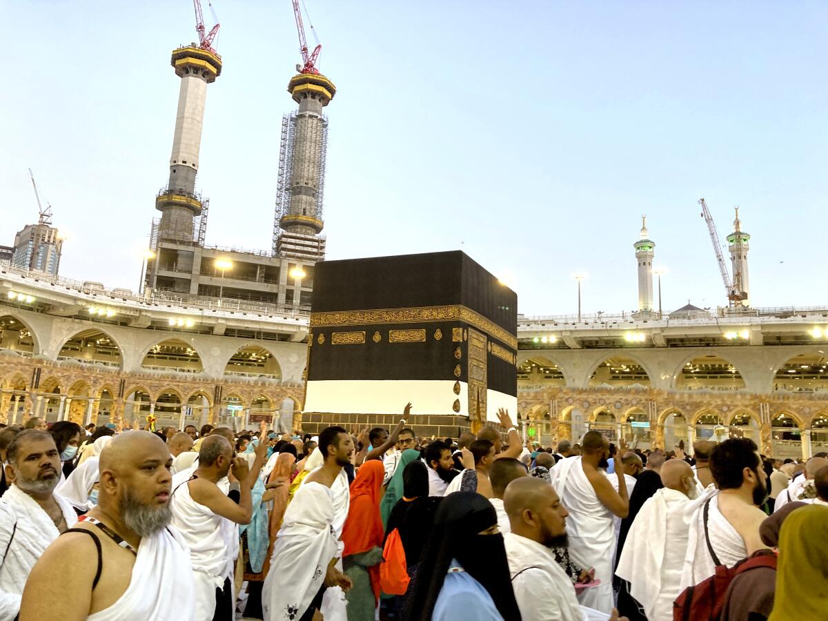 Muslim pilgrims circumambulating the Kaaba in Mecca