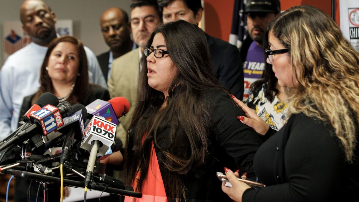 Marlene Mosqueda, 21, speaks about her father, Manuel Mosqueda Lopez, who was picked up by Immigration and Customs Enforcement from his residence.