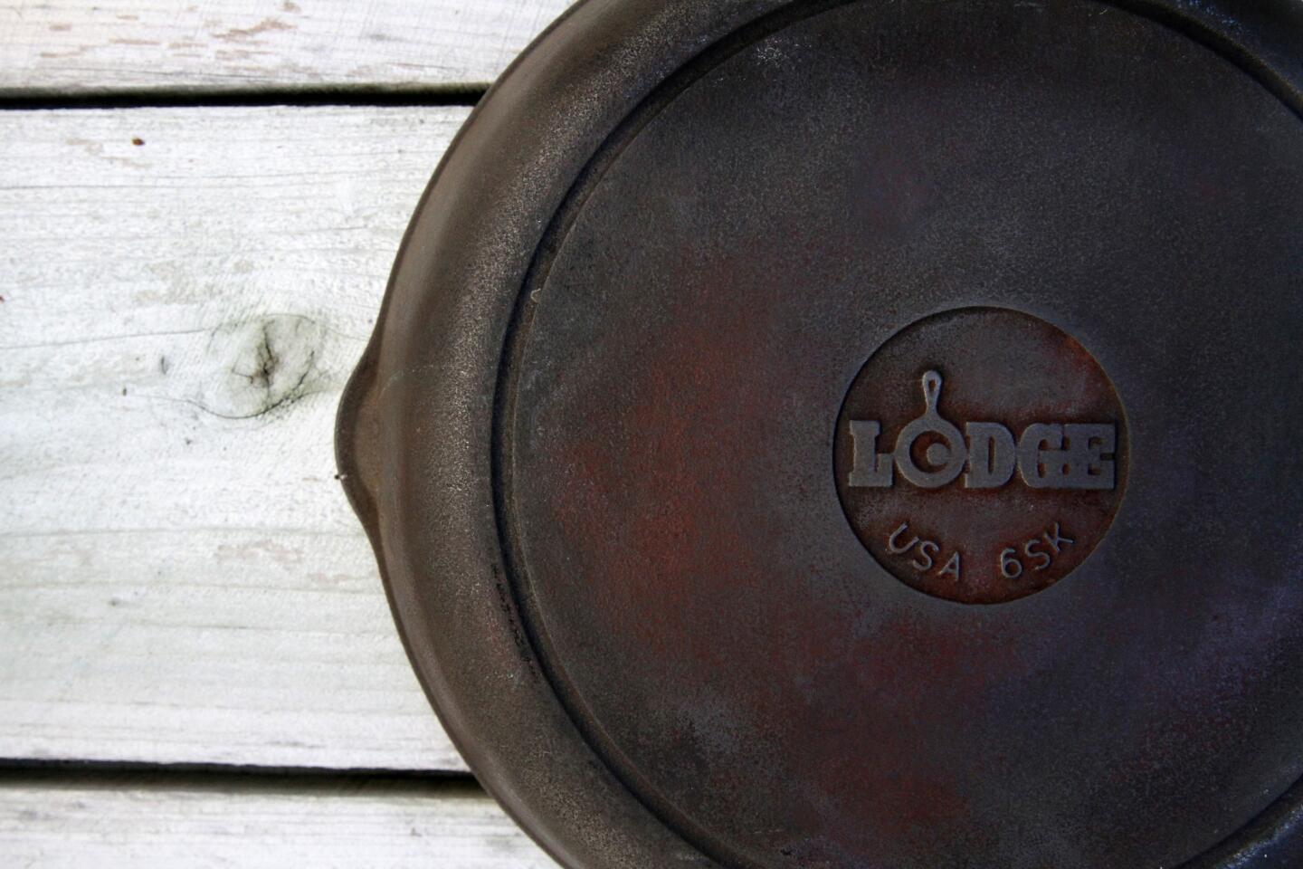 A just-stripped Lodge cast iron pan.