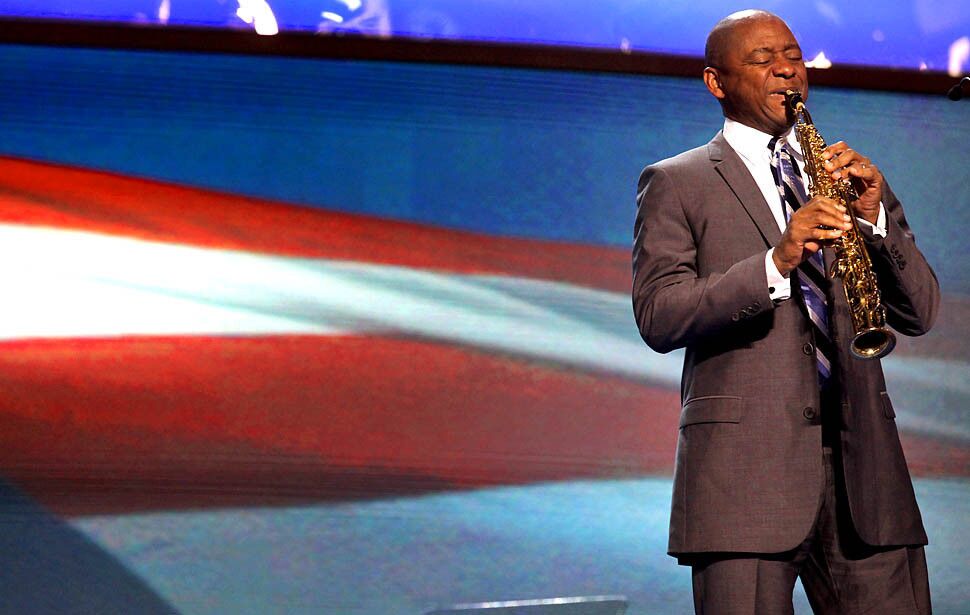 Branford Marsalis plays the national anthem at the convention.