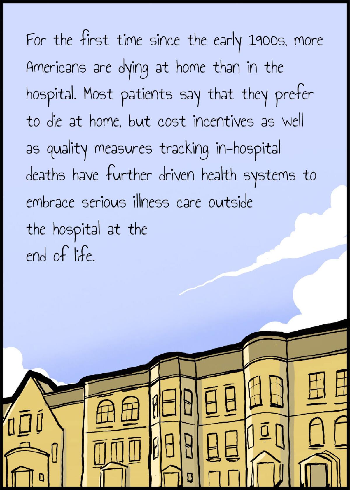 Series of Illustrations by Nathan Gray for his op-ed on the failings of end-of-life home care for Sunday, Feb. 16, 2020. Gray is an assistant professor of medicine and palliative care at Duke University Center and an artist who draws comics on medical topics. (Nathan Gray / For The Times)