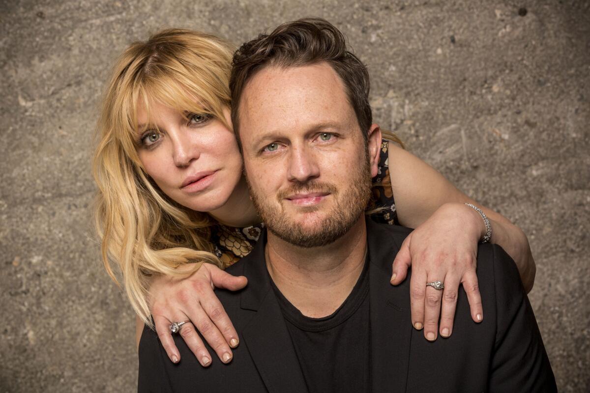 Musician Courtney Love and playwright/composer Todd Almond photographed at the Kirk Douglas Theatre, September 17, 2015.