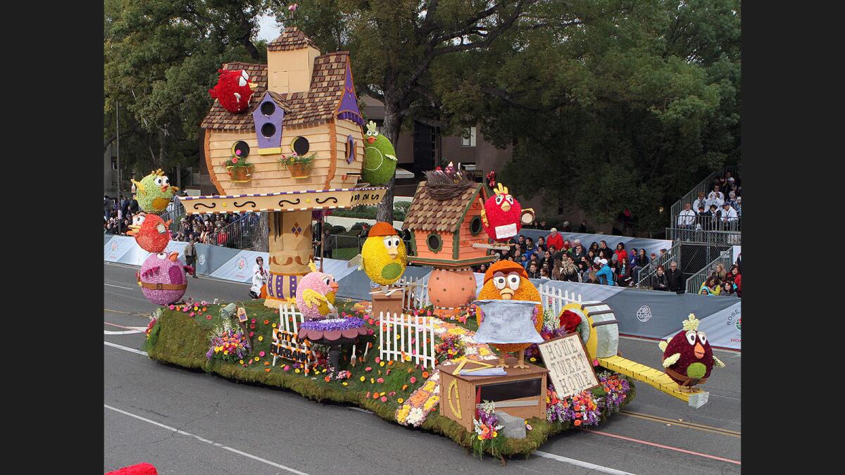 The City of Burbank float "Home Tweet Home" in the 128th Rose Parade on Monday, January 2, 2017. The parade theme "Echoes of Success" presented 96 entries with 42 floats, 22 bands, and 19 equestrian.