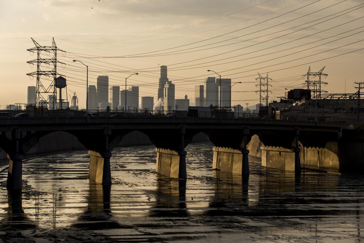 The Los Angeles River as it runs along side of the city of Vernon.