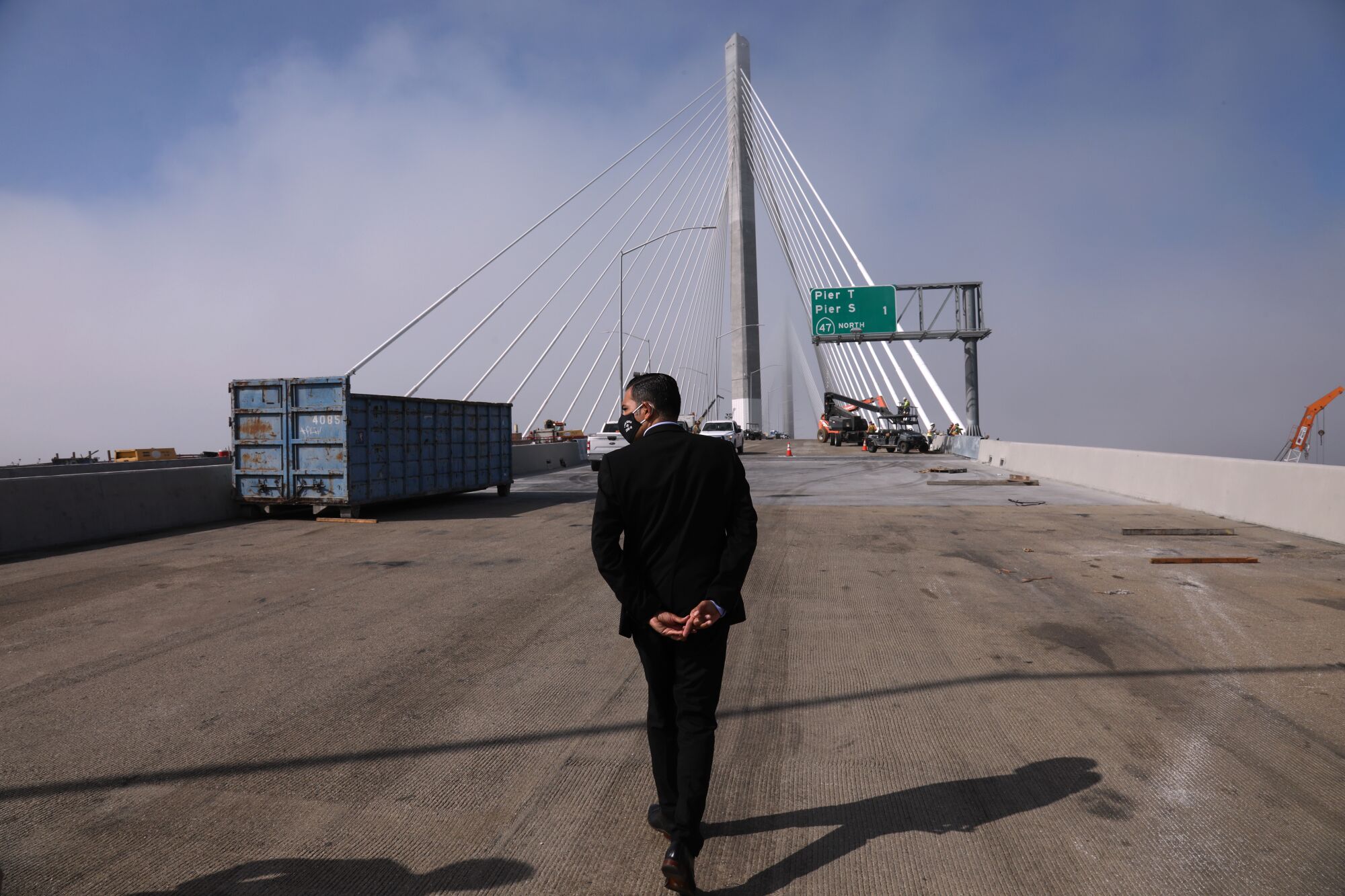 Long Beach Mayor Robert Garcia takes a walk on the new Gerald Desmond Bridge