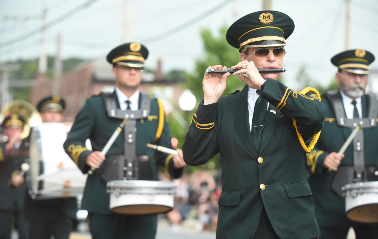 Musicians in the Westminster Municpal Band perform in the parade leading to the Manchester Volunteer Fire Company carnvial on Tuesday, July 2.