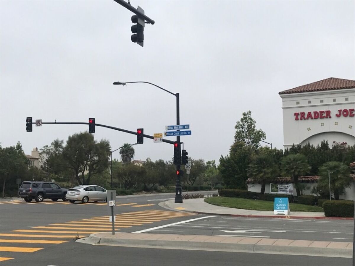 The Carmel Valley Road and Village Center Loop/Del MAr Heights intersection.