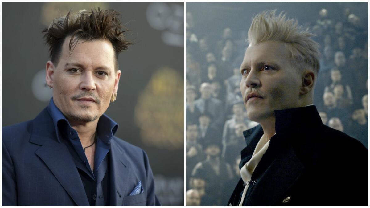 Johnny Depp en la alfombra roja, a la izquierda, y en “The Crimes of Grindelwald”.