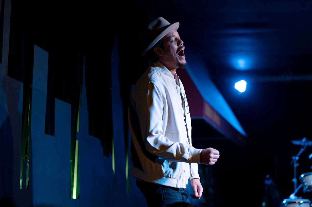 man sings