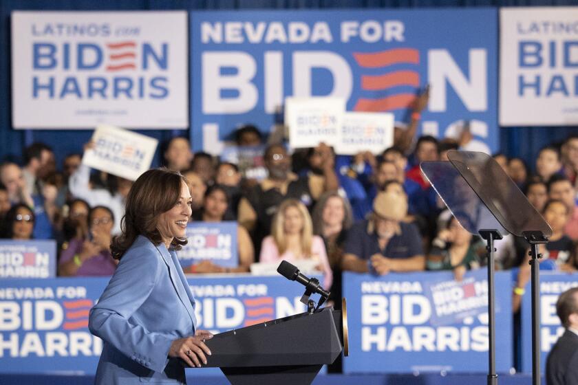 Vice President Kamala Harris speaks during a post debate campaign rally, Friday, June 28, 2024, in Las Vegas. (AP Photo/Ronda Churchill)