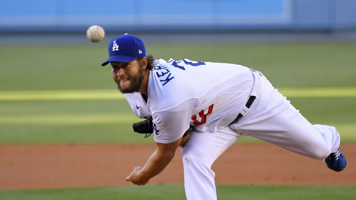 Dodgers starting pitcher Clayton Kershaw throws against the San Francisco Giants on Aug. 8.