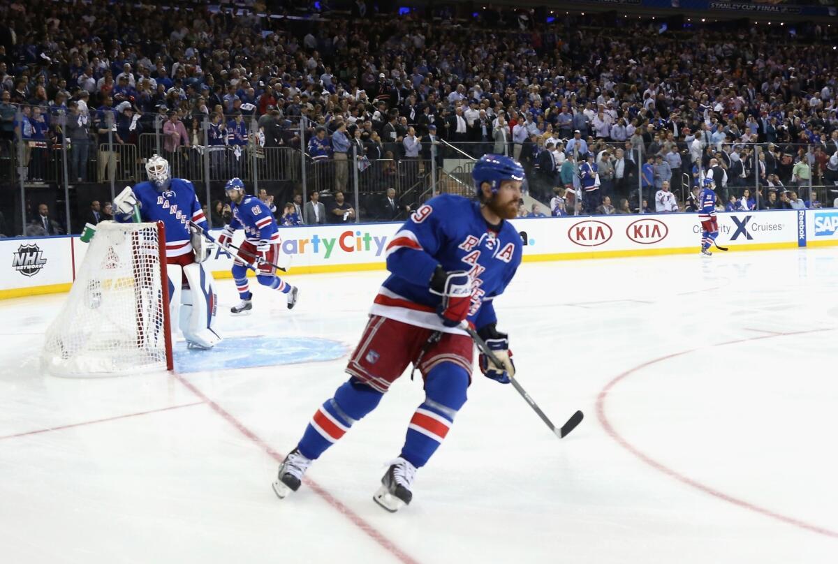 Brad Richards takes the ice before the Rangers' Game 4 win over the Kings, 2-1. Richards and the Rangers will look to stave off elimination and keep their playoff hopes alive with a win Friday at Staples Center.