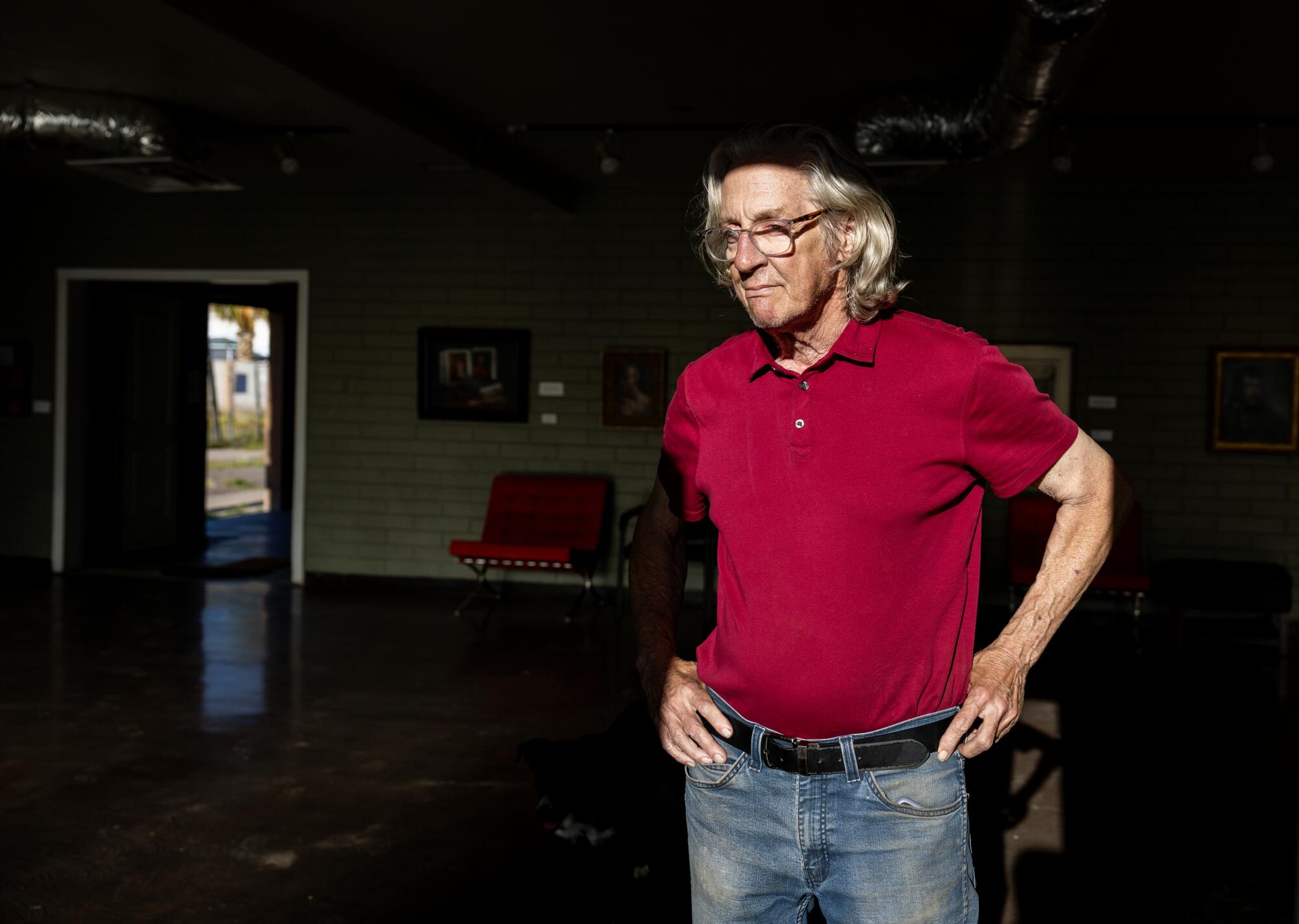 A photo of Joel Coplin in his home studio. 