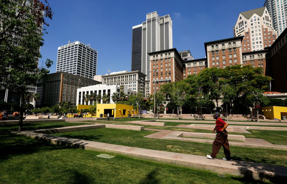 The winning proposal to redesign Pershing Square calls for the walls, ramps and other barriers that line the edges of the park to be cleared away.