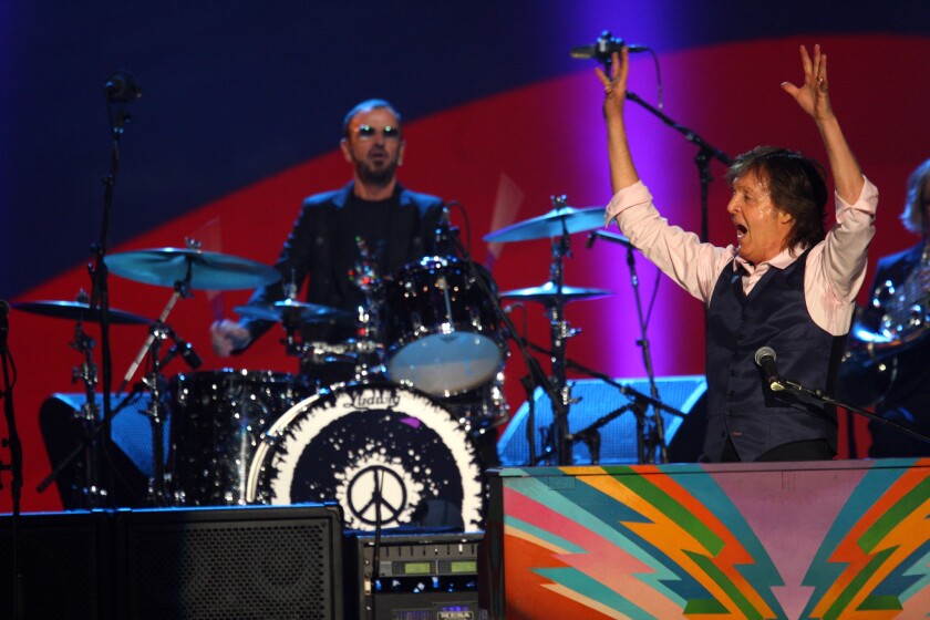 Paul McCartney and Ringo Starr perform for "The Night That Changed America: A Grammy Salute to the Beatles." The television special was recorded on Jan. 27 and aired on CBS on Sunday.