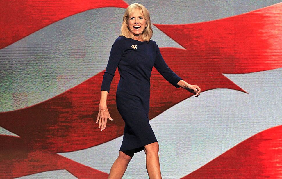 Jill Biden, wife of Vice President Joe Biden, enters to speak to delegates at the Democratic National Convention.